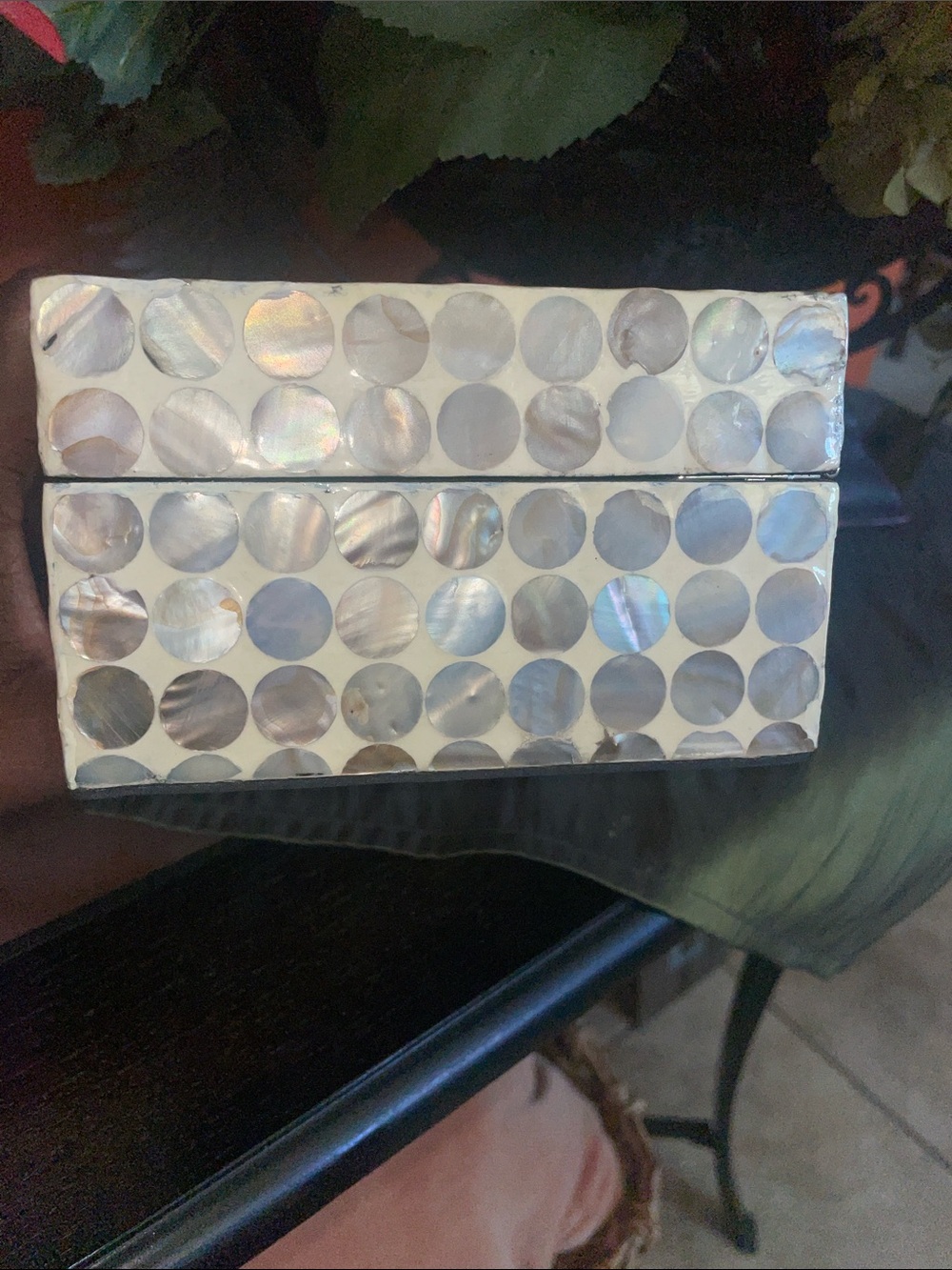 Shell Inlay Rectangle Jewelry Box - Neutral Brown & Cream Dot Pattern - Picture 7 of 9